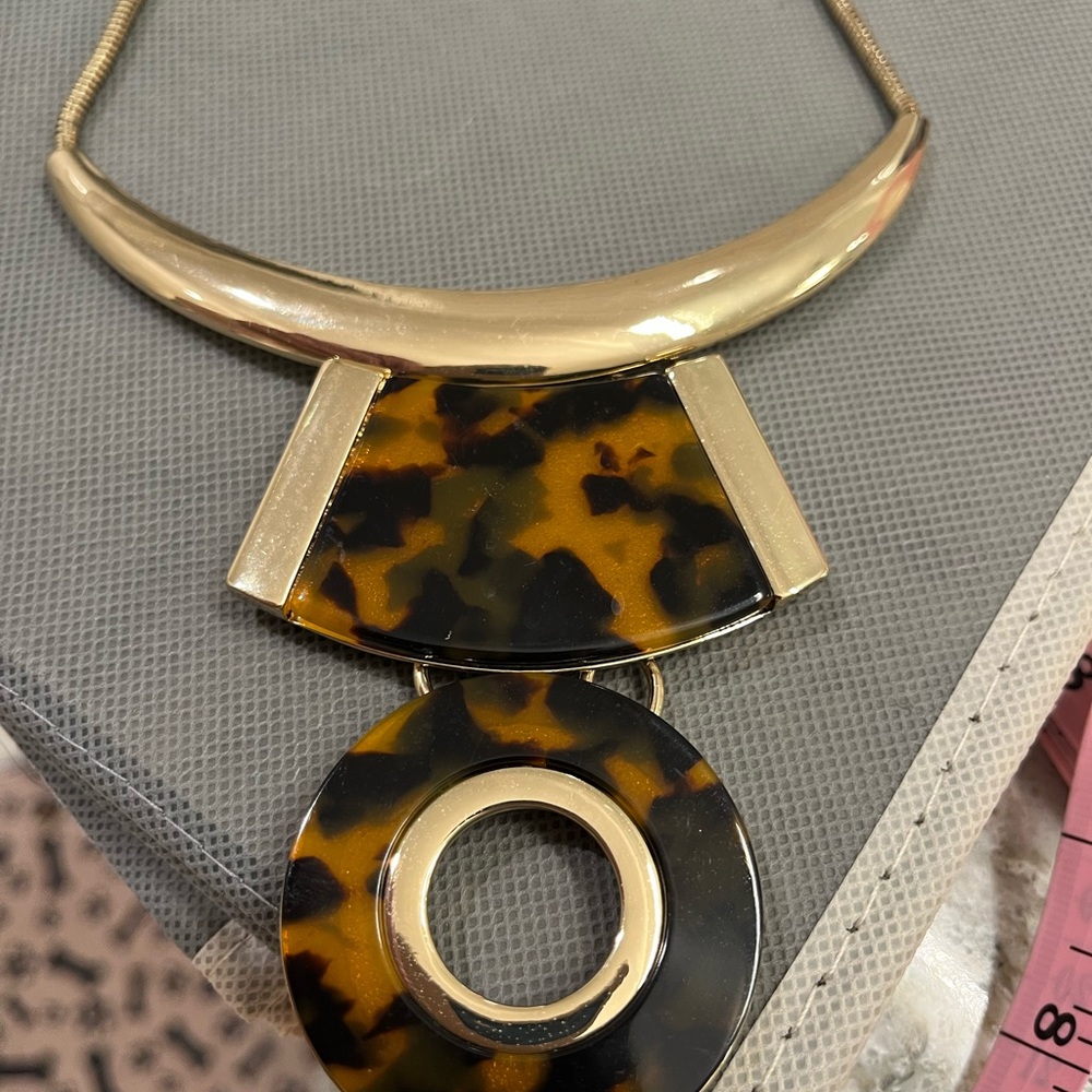 Gold and Brown Tortoise animal print Statement Necklace